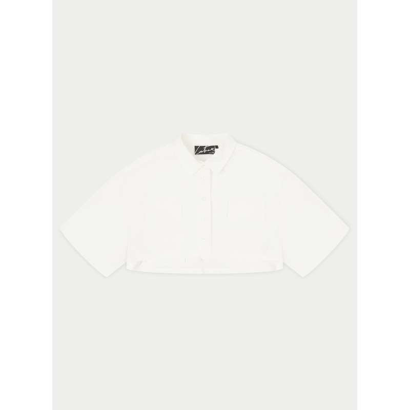 CROPPED POPLIN POCKET DETAIL SHIRT – WHITE