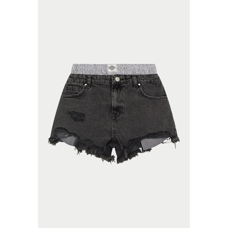 DOUBLE LAYER BOXER DENIM SHORTS – BLACK WASH