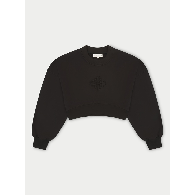 EMBLEM APPLIQUE CROP SWEATSHIRT – BLACK