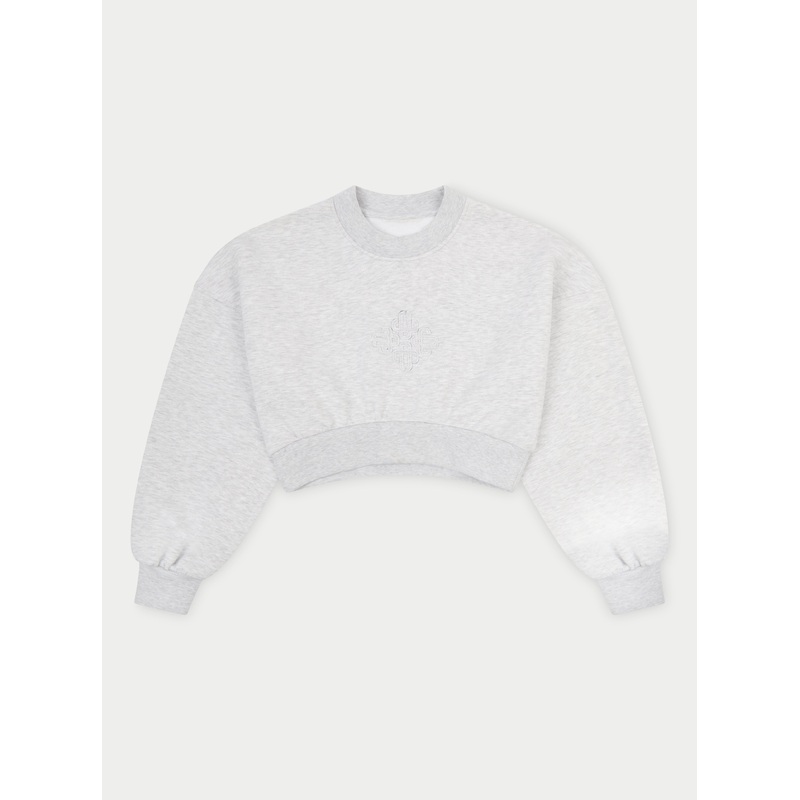 EMBLEM CROP RUCHED SWEATSHIRT – GREY MARL