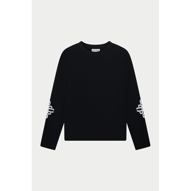 EMBLEM WAFFLE LONG SLEEVE T-SHIRT – BLACK