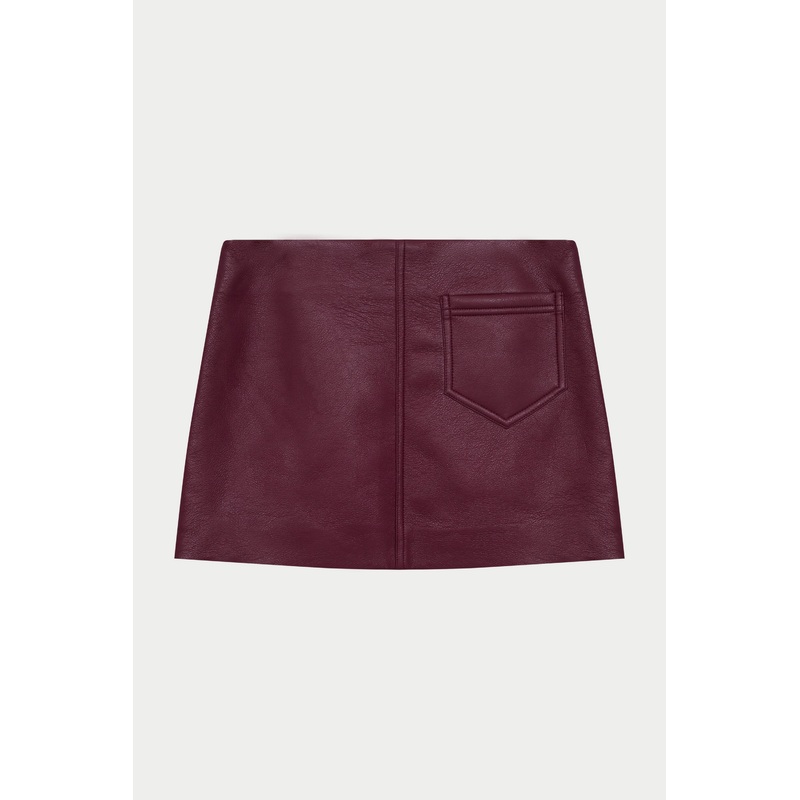 FAUX LEATHER MINI SKIRT – BURGUNDY