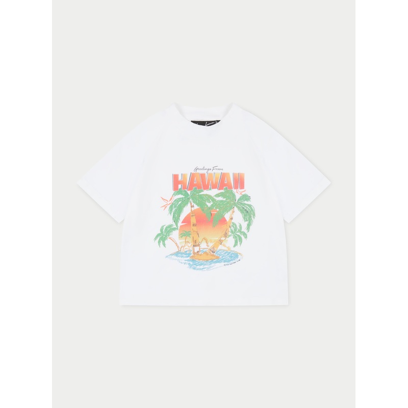 HAWAIIAN PRINT CROPPED T-SHIRT – WHITE