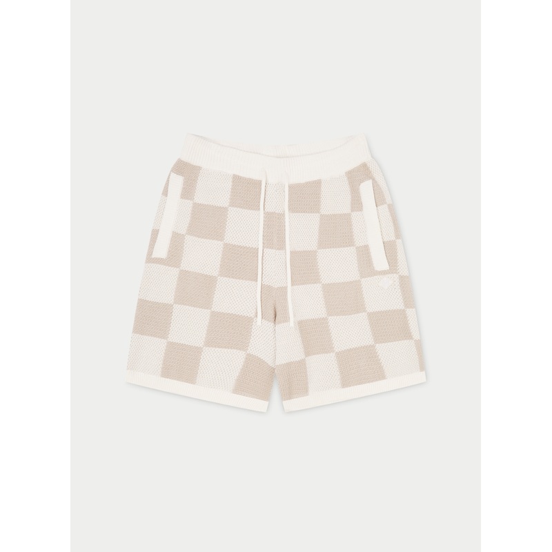 KNITTED CHECKERBOARD SHORTS – OFF WHITE