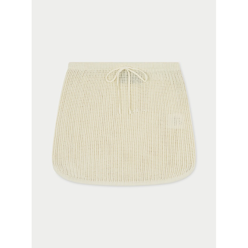 KNITTED TIE WAIST MICRO SKIRT – OFF WHITE