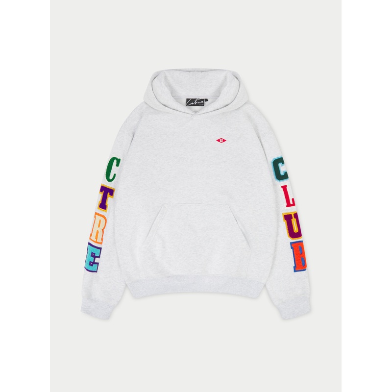 MULTIBADGE CHENILLE HOODIE – GREY MARL