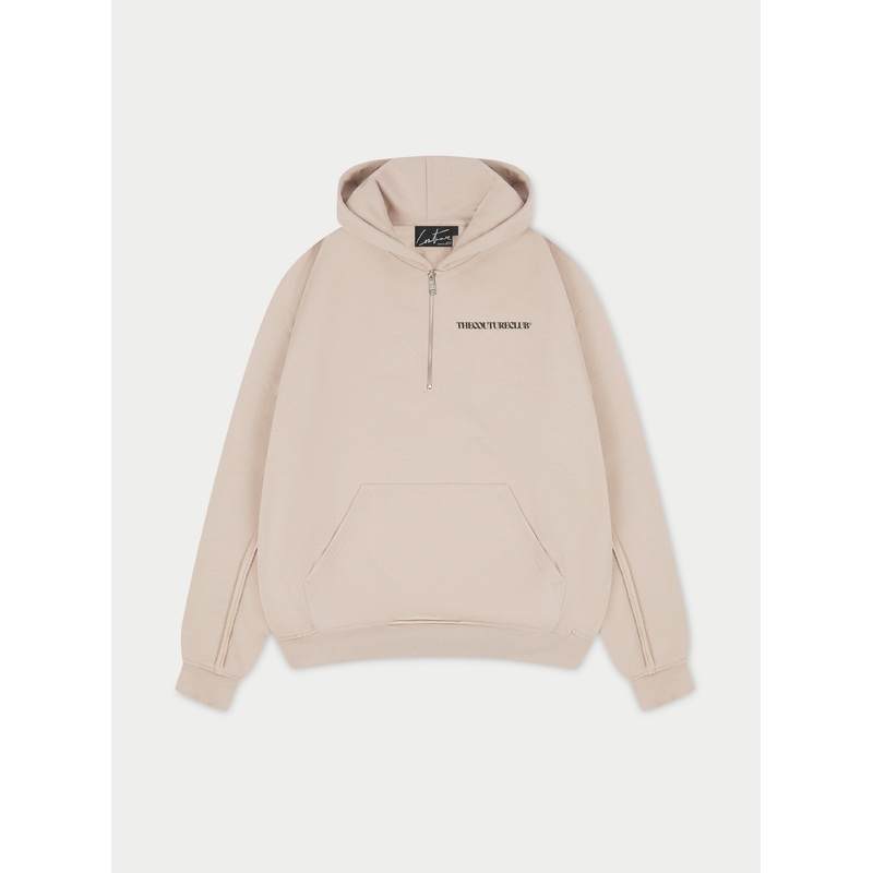 RAW SEAM QUARTER ZIP HOODIE – BEIGE