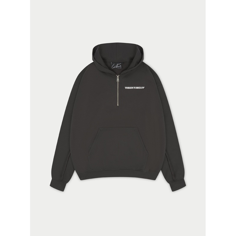 RAW SEAM QUARTER ZIP HOODIE – CHARCOAL