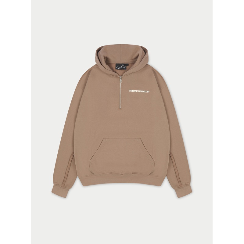 RAW SEAM QUARTER ZIP HOODIE – MOCHA