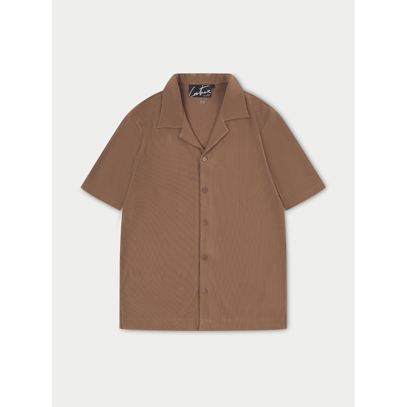 RIB TEXTURED SHORT SLEEVE SHIRT – BROWN