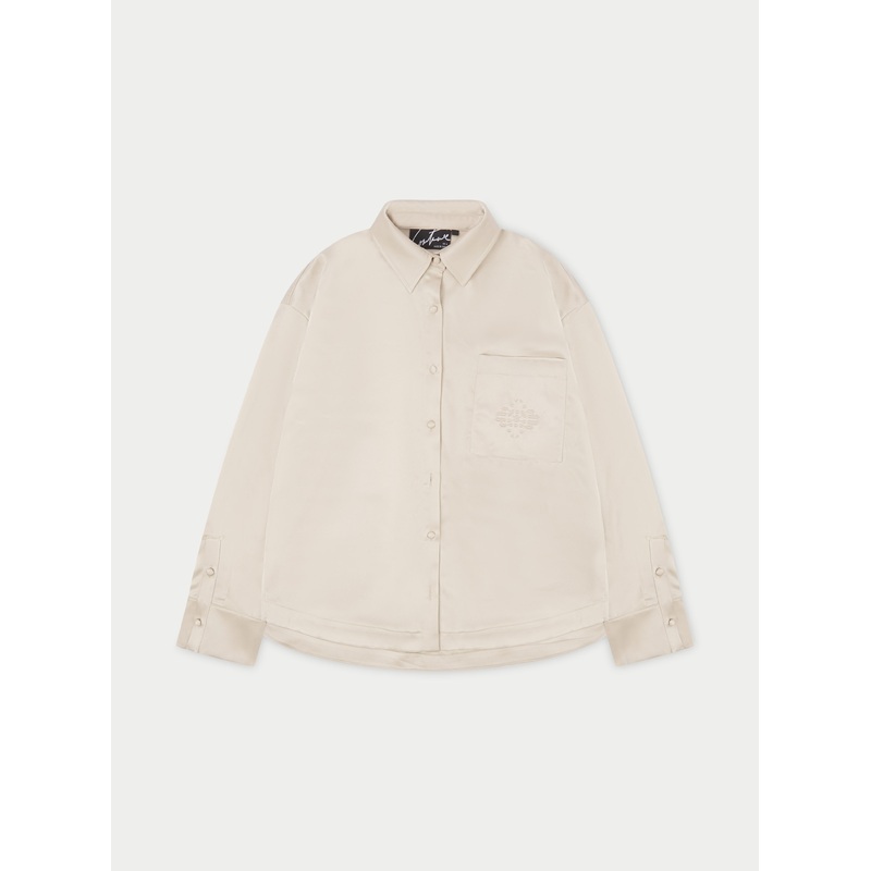 SATIN EMBLEM SHIRT – BEIGE|UK4|UK6|UK8|UK10|UK12|UK14|UK16|UK18