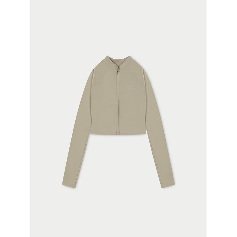 SCULPTING EMBLEM ZIP THROUGH TOP – BEIGE