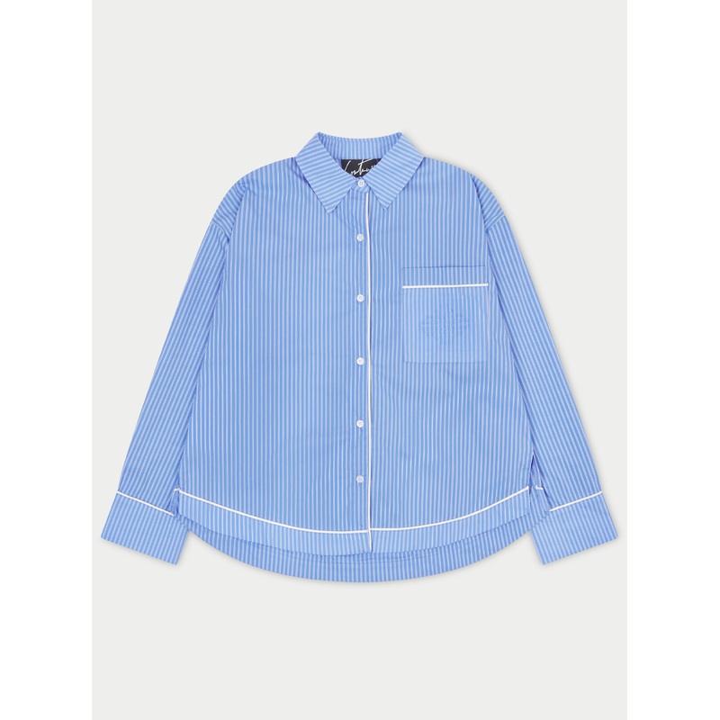 STRIPE PIPED EMBLEM SHIRT – BLUE