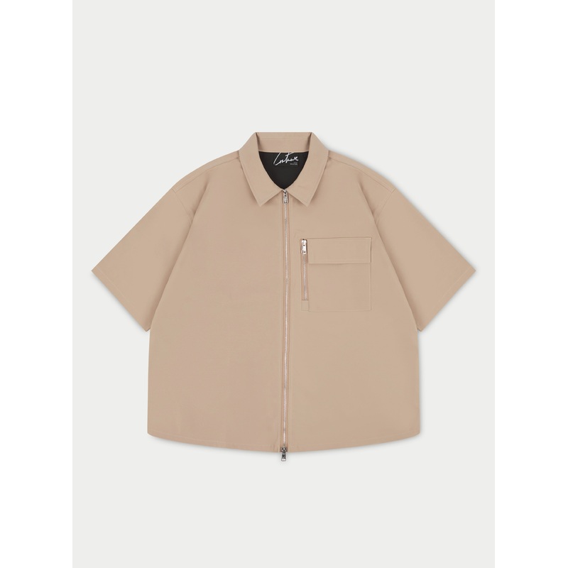 TECHNICAL HEAVYWEIGHT ZIP OVERSHIRT – BEIGE