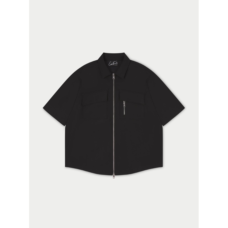 TECHNICAL HEAVYWEIGHT ZIP OVERSHIRT – BLACK