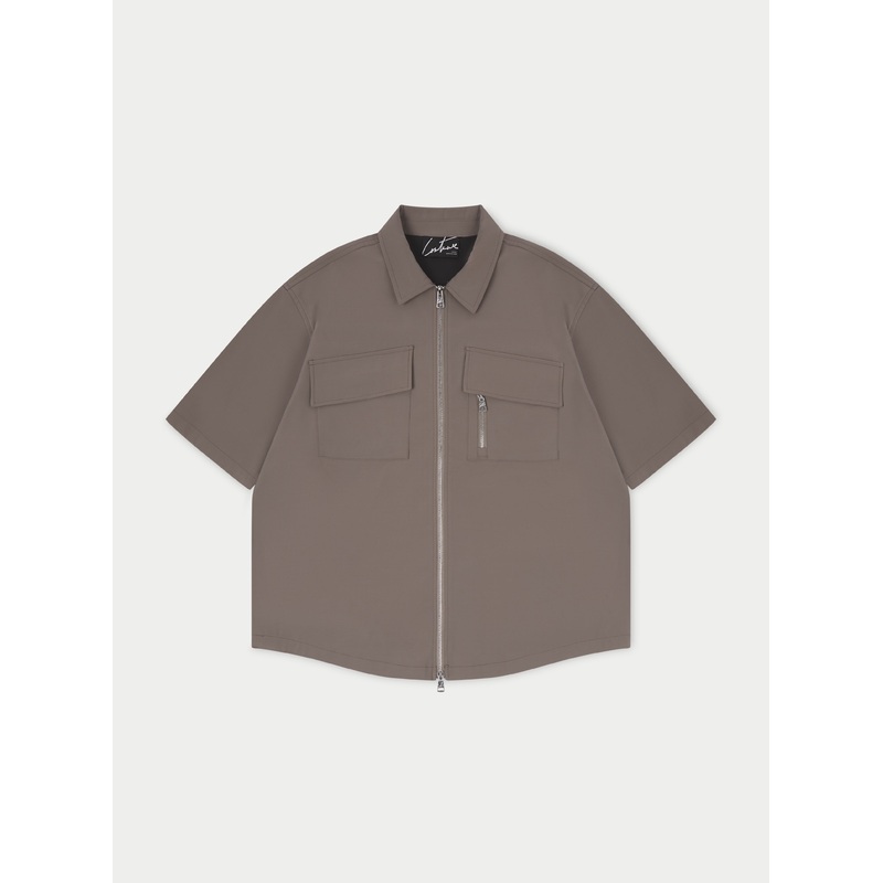 TECHNICAL HEAVYWEIGHT ZIP OVERSHIRT – COFFEE