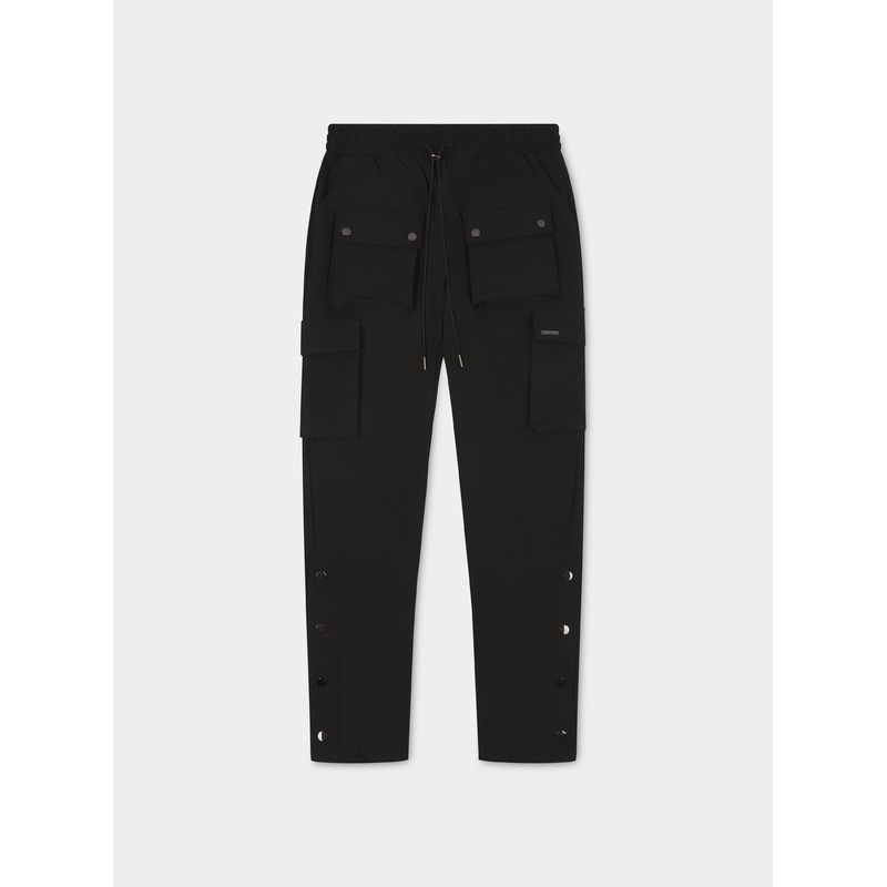 TECHNICAL STRETCH POPPER DETAIL CARGO PANTS – BLACK