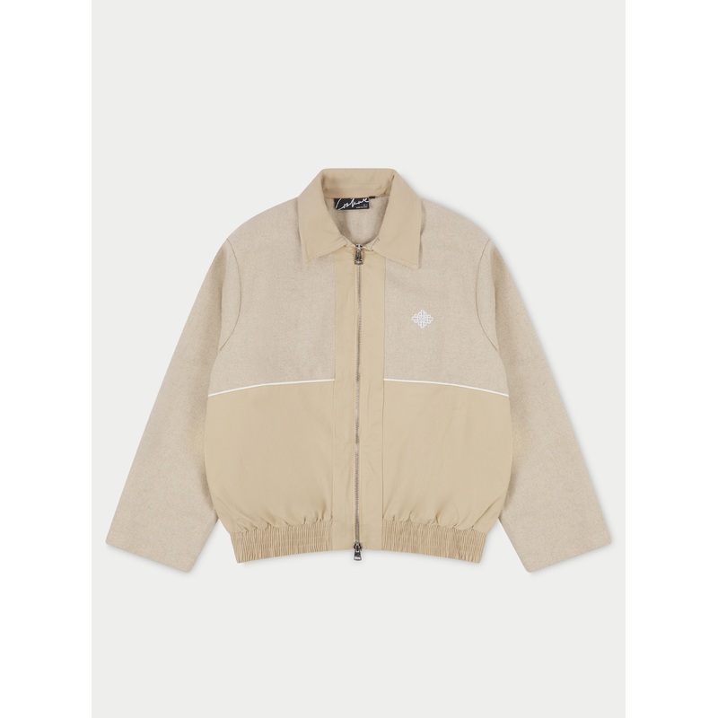 TWEED PANELLED BOMBER JACKET – BEIGE
