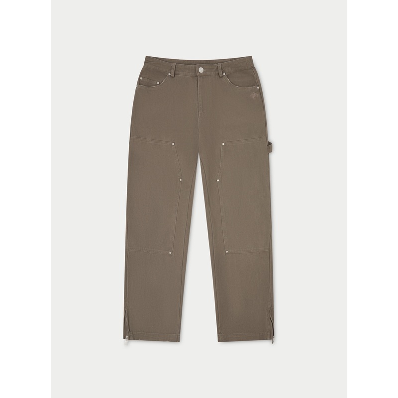 TWILL RIVET DETAIL CARPENTER PANT – BROWN