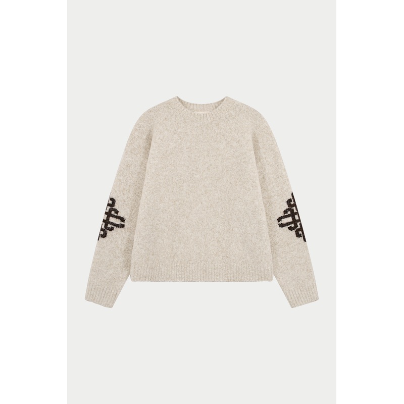 BRUSHED EMBLEM SLEEVE KNITTED CREW – OFF WHITE