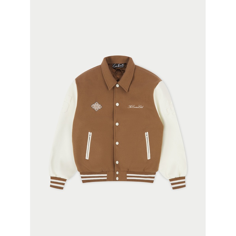 EMBLEM CHENILLE VARSITY JACKET – BROWN