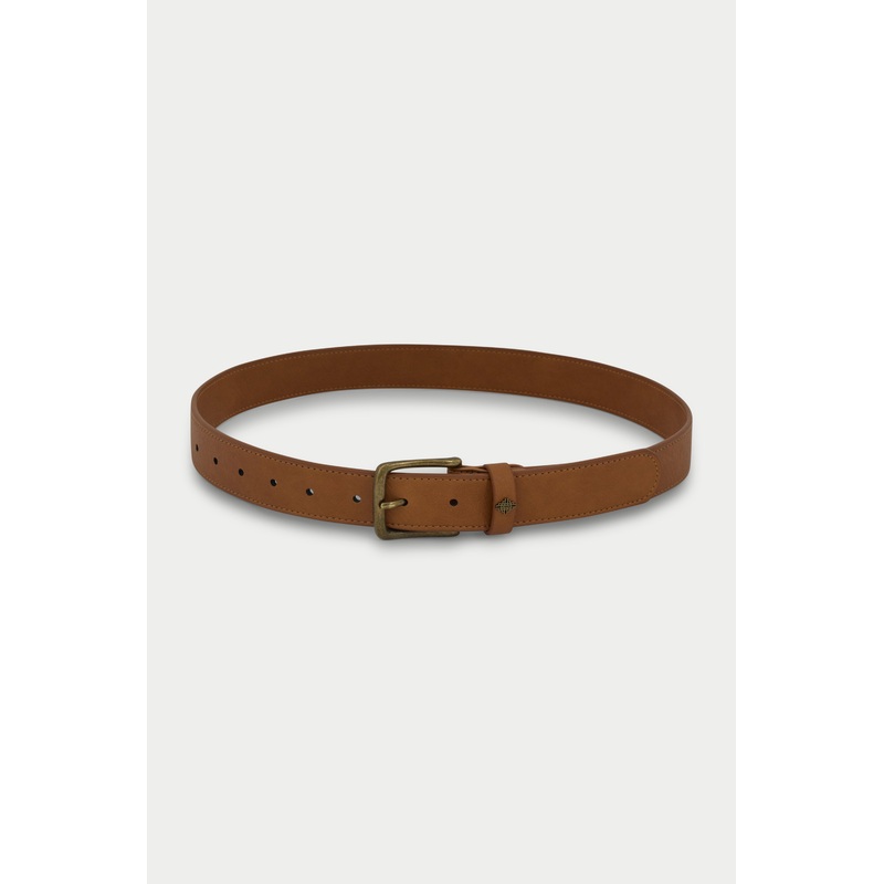 EMBLEM FAUX LEATHER BELT – TAN
