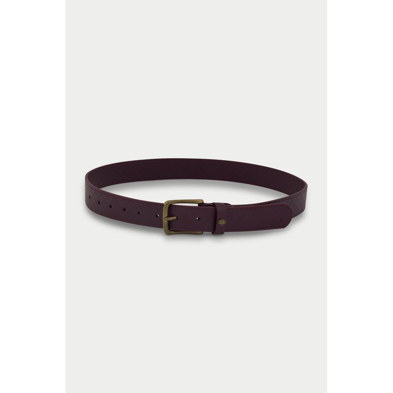 EMBLEM FAUX LEATHER WOVEN BELT – BURGUNDY