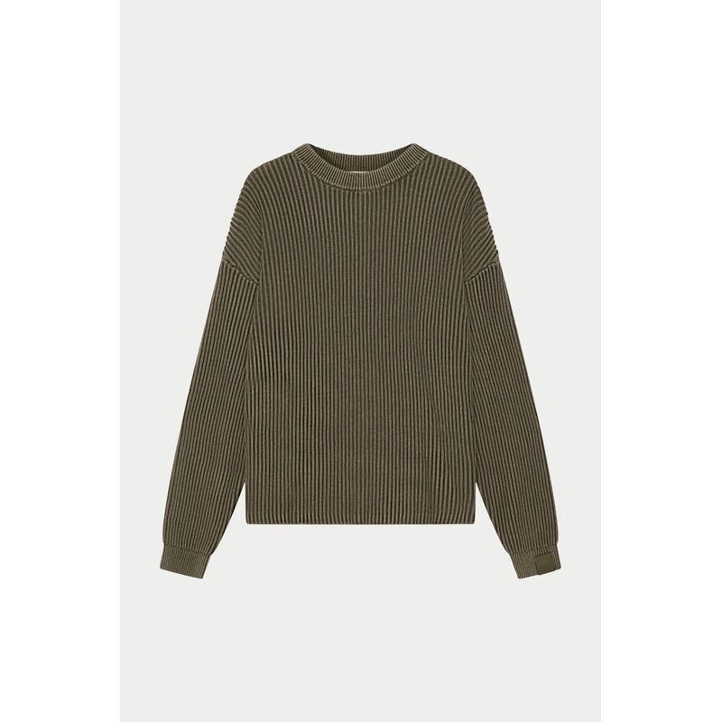 HEAVY WASHED RIBBED KNIT CREW – OLIVE