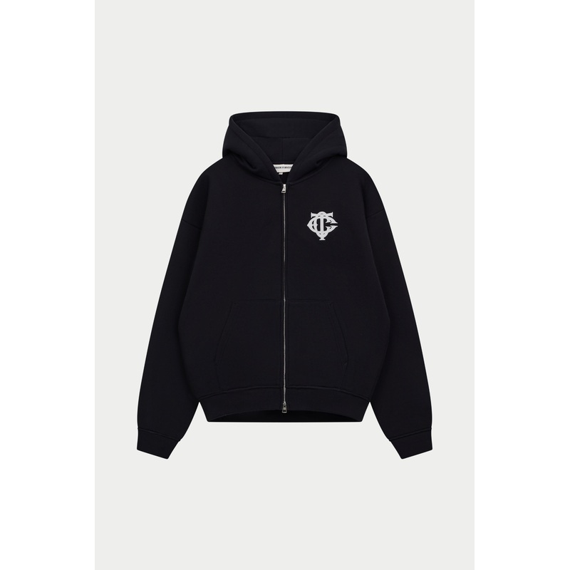 HEAVYWEIGHT MONOGRAM EMBLEM ZIP THROUGH – BLACK