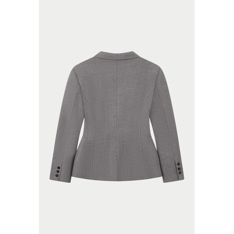 HERRINGBONE CINCHED WAIST TAILORED BLAZER – GREY