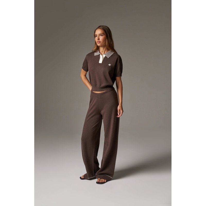 KNITTED PANEL TROUSERS – BROWN