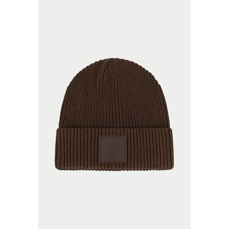 RIBBED EMBLEM BEANIE – BROWN|ONESIZE