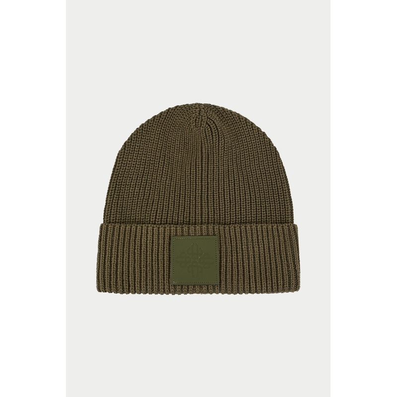RIBBED EMBLEM BEANIE – KHAKI|ONESIZE