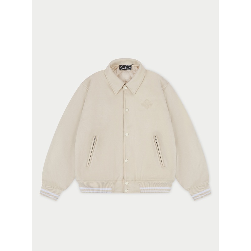 SUEDE VARSITY JACKET – STONE|XS|S|M|L|XL|XXL|XXXL