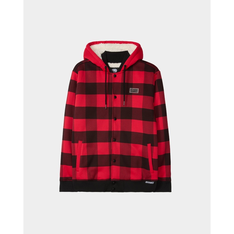 Plaid Sherpa Varsity Jacket|S|M|L|XL|2XL|3XL|4XL|Red