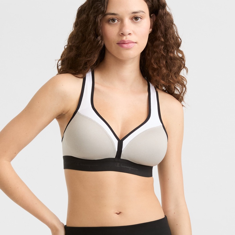 The Curvy Sports Bra, C Logo|Oxford Grey Heather/White/Black|2XL|XL|L|M|S|XS