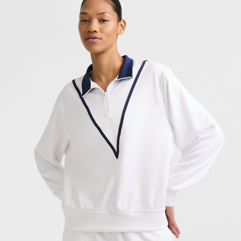 Yearbook 1/4 Zip Pullover|White/Sail Away Navy|XL|L|M|S|XS|2XL