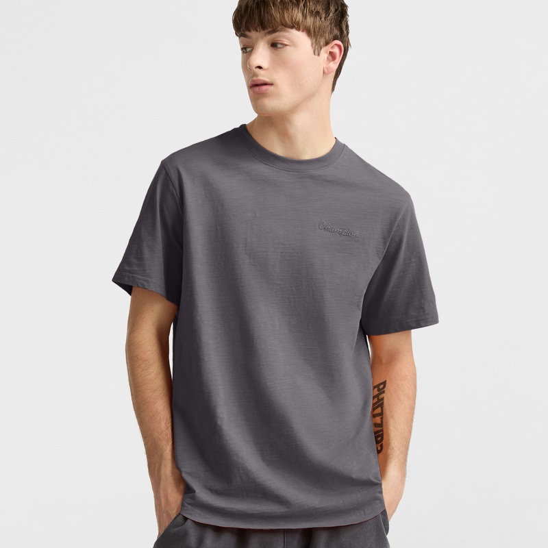 Curved Hem Slub T-Shirt, Embroidered Script