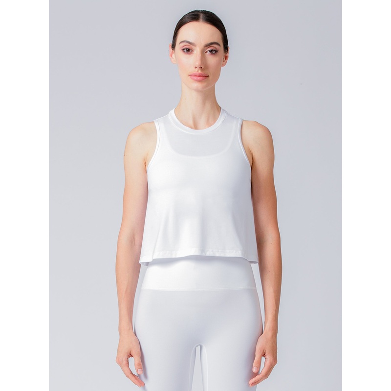 LOOSE CROPPED MUSCLE TANK, WHITE