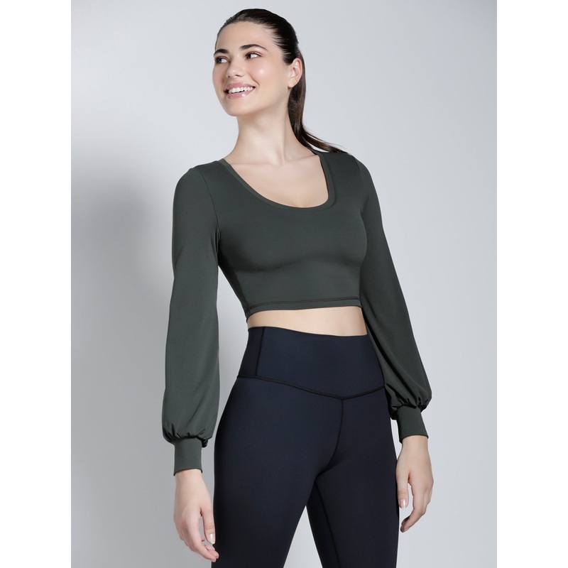 PUFF SLEEVE CROPPED TOP, DEEP FOREST