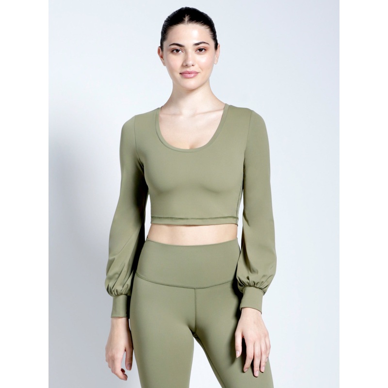 PUFF SLEEVE CROPPED TOP, SAGE|XS|S|M|L