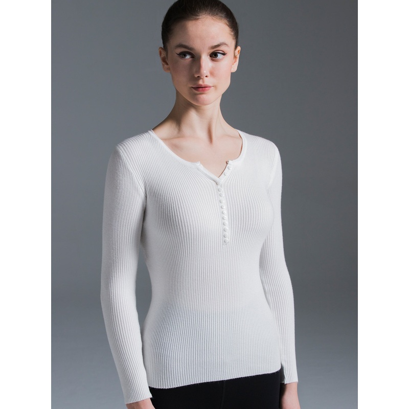 RIBBED HENLEY TEE, WHITE