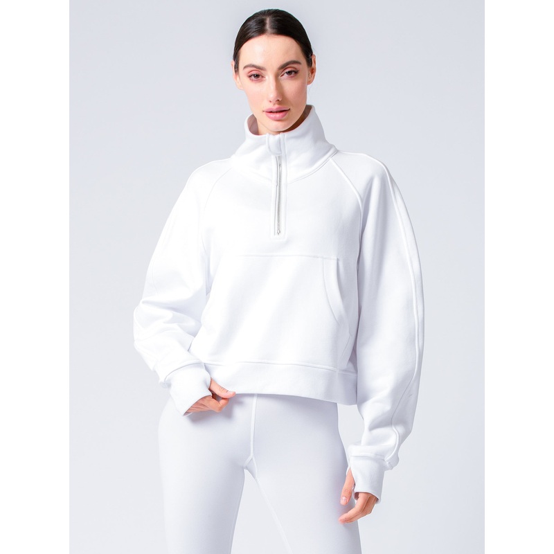 COLLARED HALF ZIP RELAXED SWEATSHIRT, WHITE