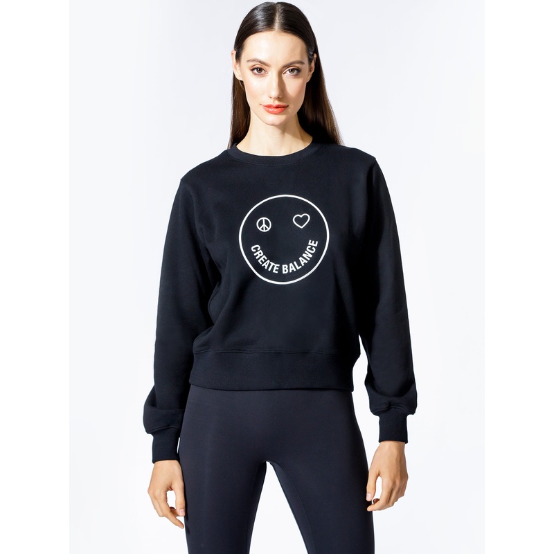 HAPPY GLOW SWEATSHIRT, BLACK|XS|S|M|L