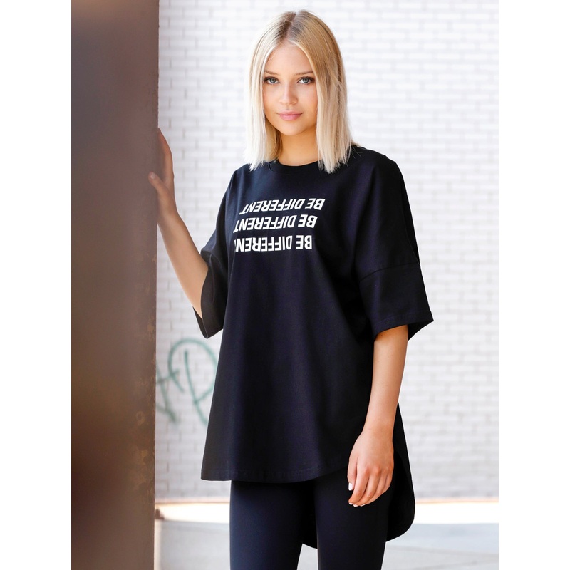 HI LO OVERSIZE COTTON TEE, BLACK