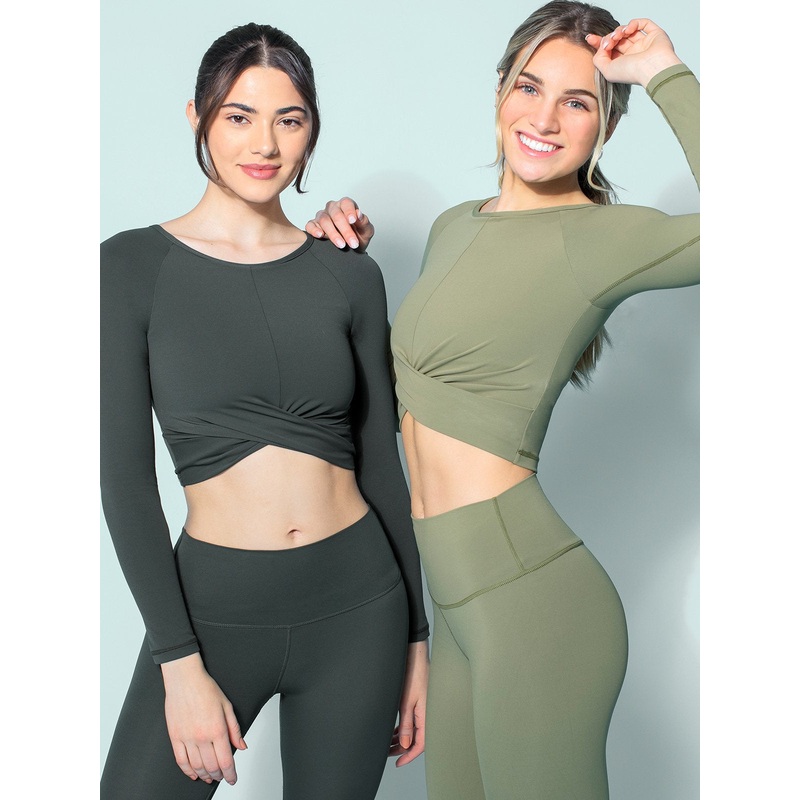 NUDE FRONT WRAP LONG SLEEVE TEE, DEEP FOREST