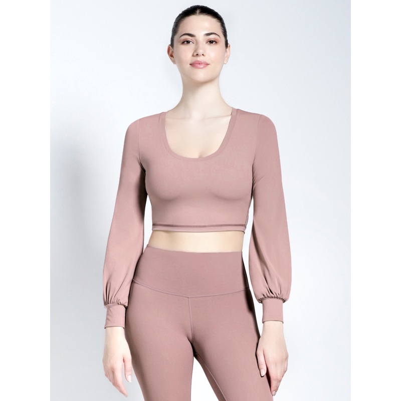 PUFF SLEEVE CROPPED TOP, ASH MAUVE