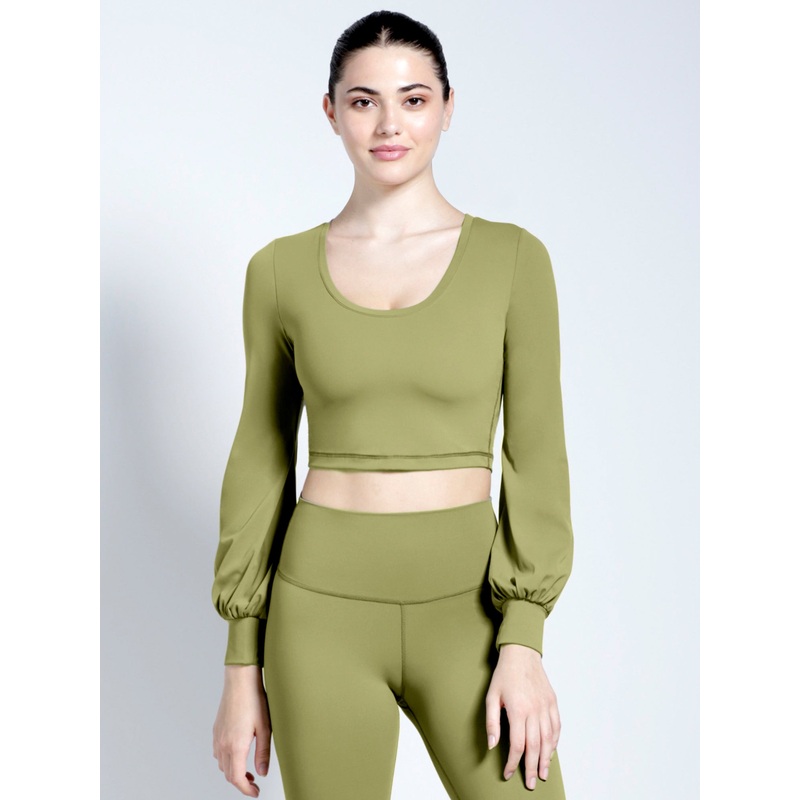 PUFF SLEEVE CROPPED TOP, MUSTARD