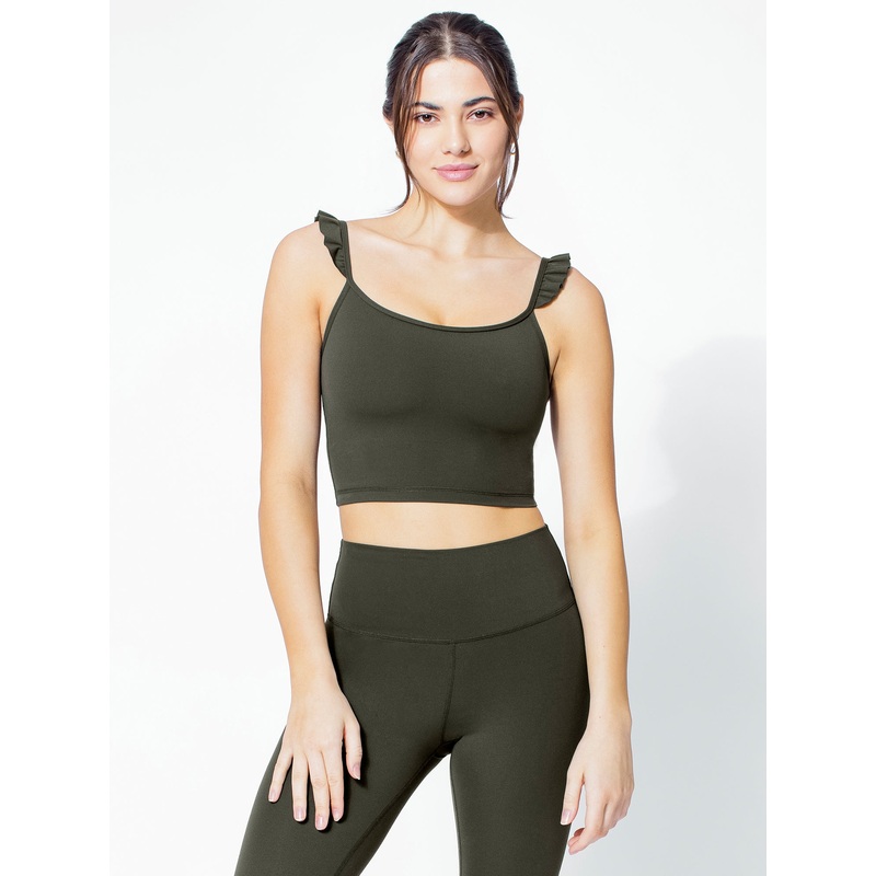 RUFFLED SIMPLICITY TANK, DARK GREEN