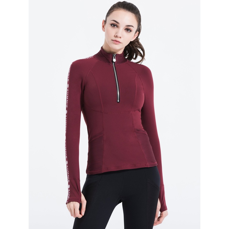 HALF ZIP LOGO TOP, BORDEAUX|XS|S|M|L|BORDEAUX